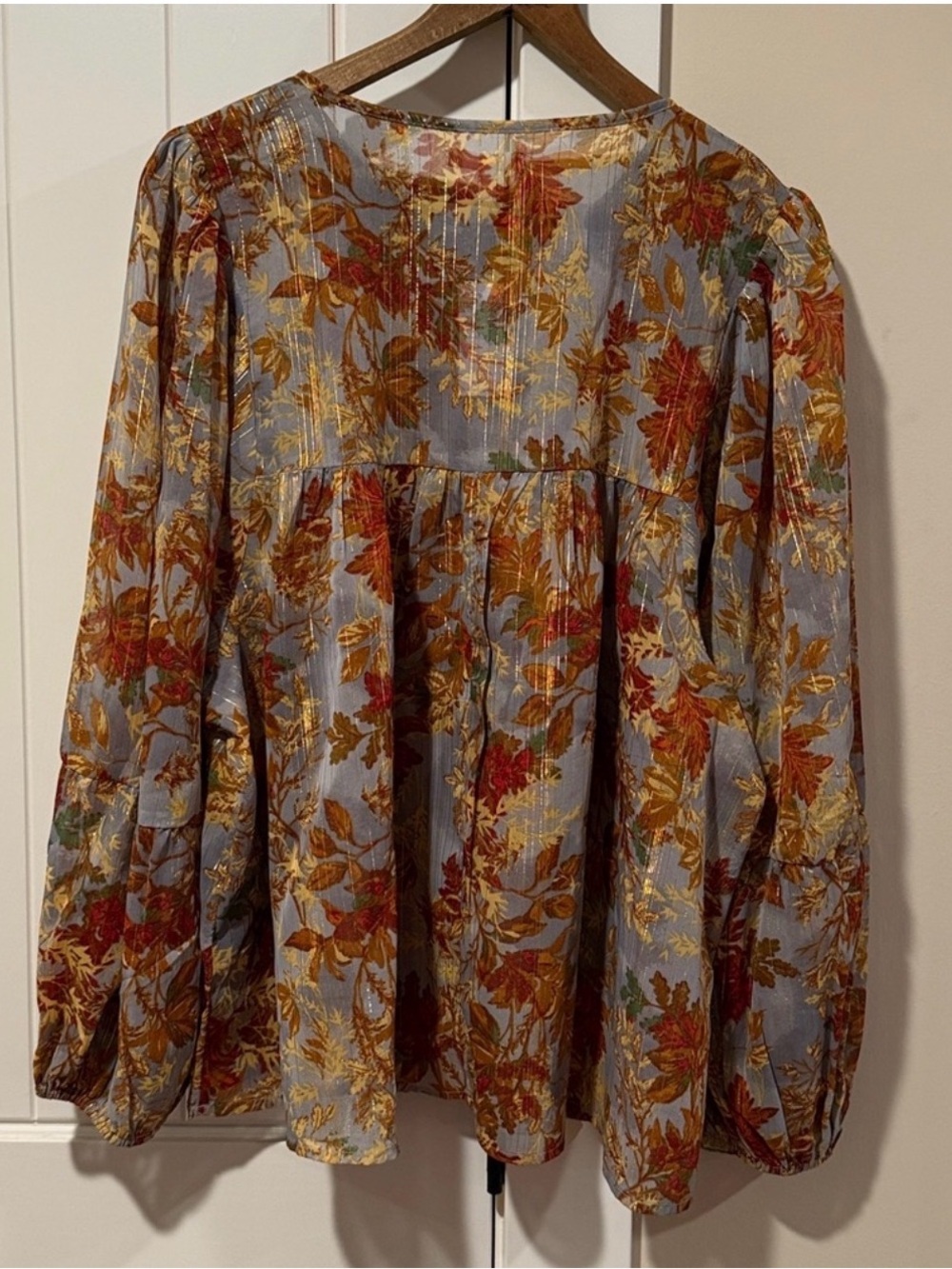NWT MAURICES Top Bohemian XXL Folk Festive Brown/Gold Metallic Gorgeous Sleeves